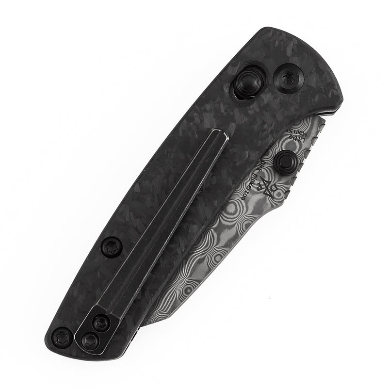 Kansept Little Main Street K2015V7 Damascus Blade Shred Carbon Fiber Handle Crossbar Lock Folding Knife