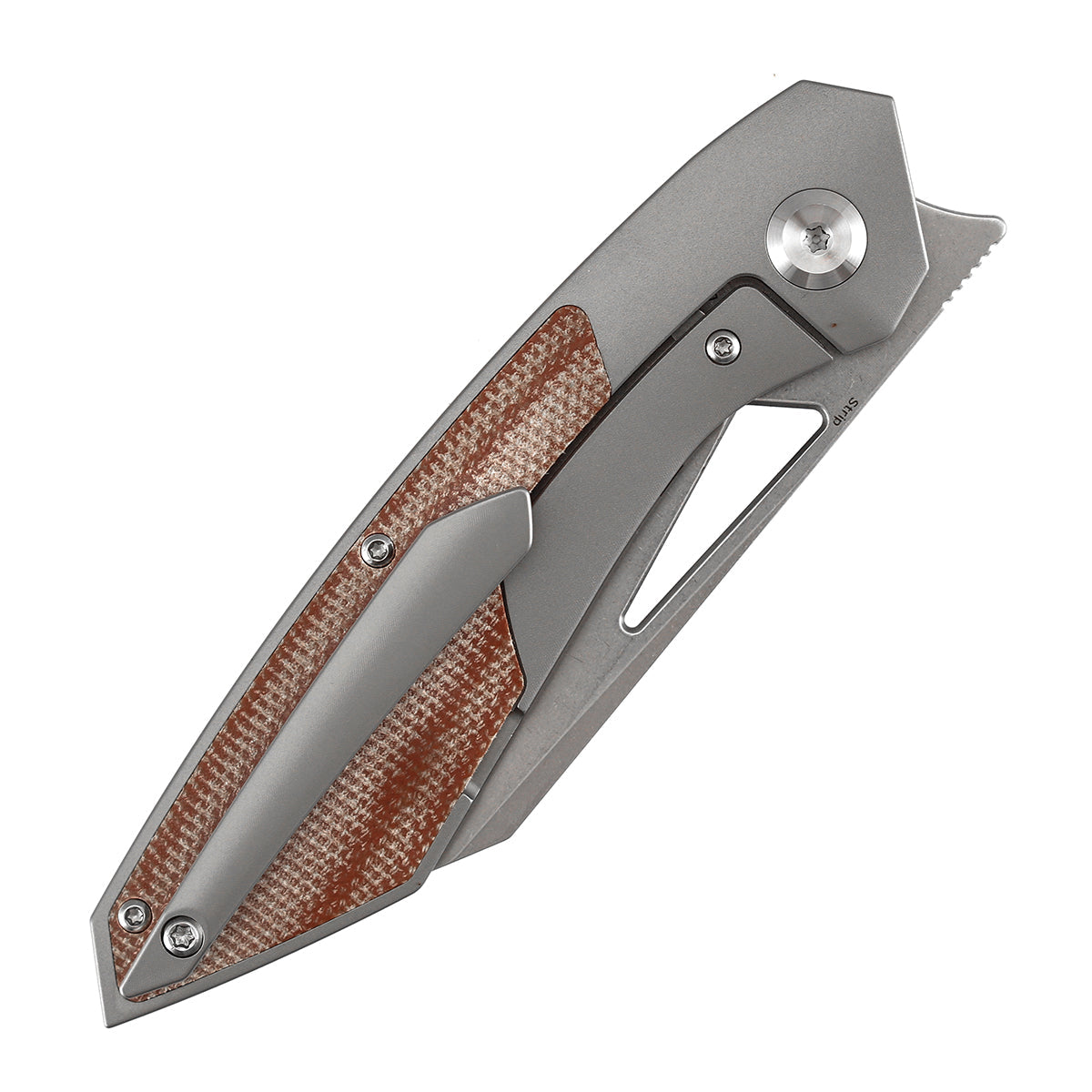 Kansept Strip K1113A3 Magnacut Blade Brown Micarta+Stonewash Titanium Hnadle Frame Lock Folding Knife