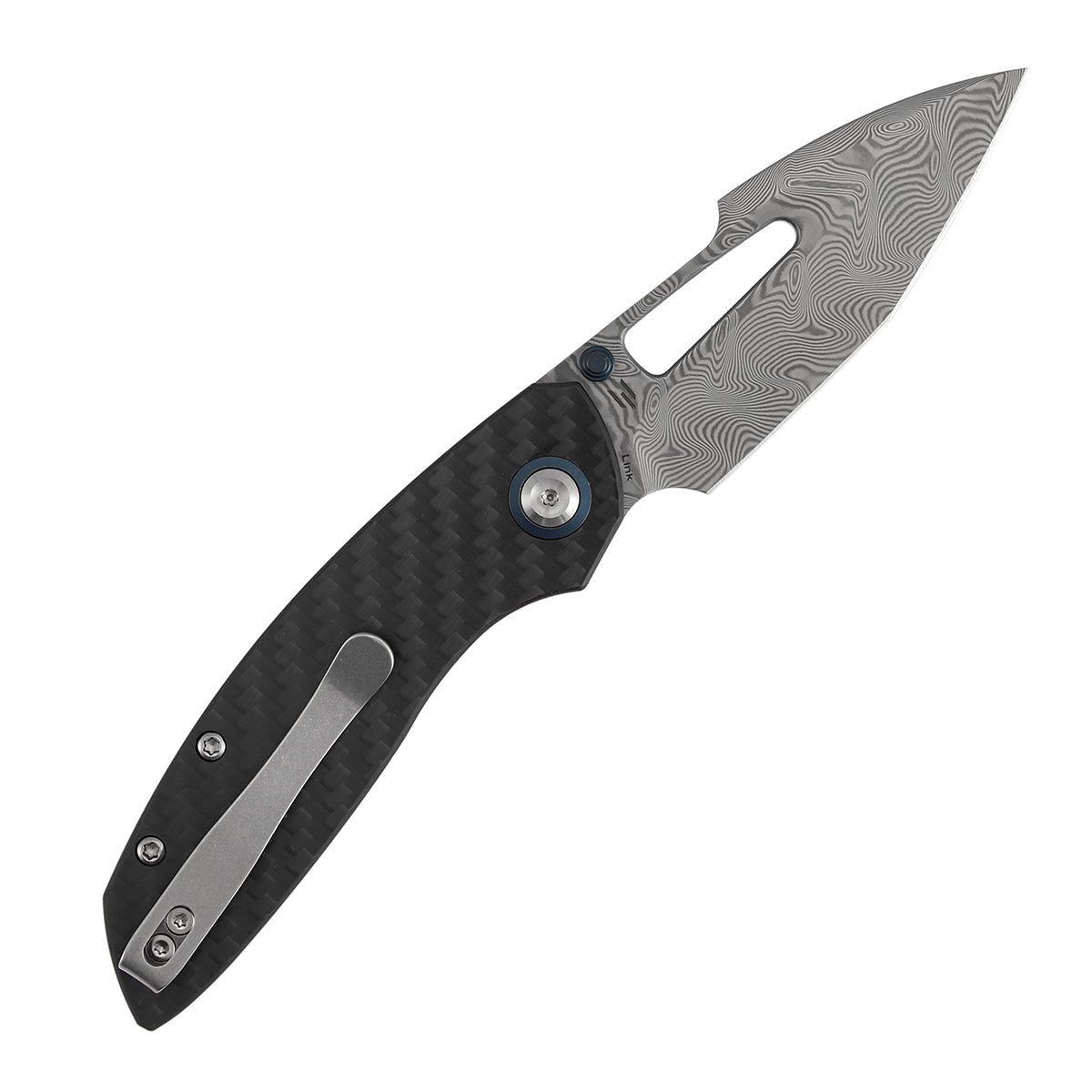 Tenable Link B1068A1 Damascus Blade Twill Carbon Fiber & G10 Handle Liner Lock Folding Knife