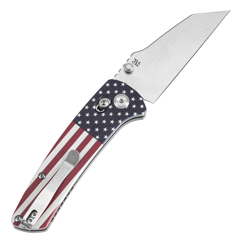 Kansept Main Street T1015V9 154CM Blade Jade G10 with American Flag Handle Crossbar Lock Folding Knife