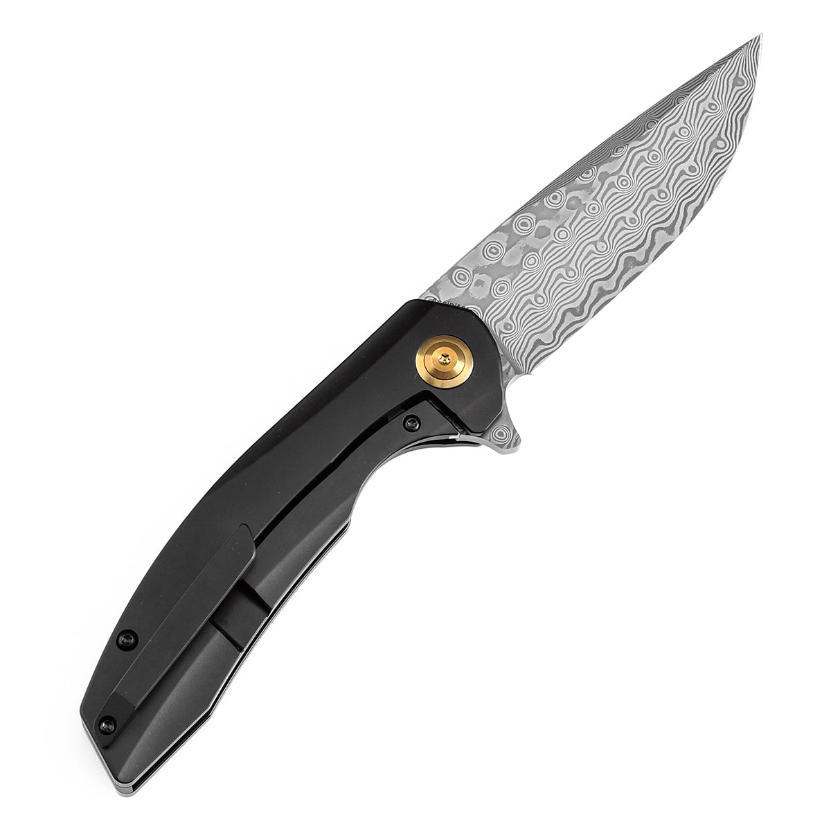 Kansept Accipiter Flipper Knife K1007E4 Damascus Blade Titanium and Copper Carbon Fiber Handle Edc Knives