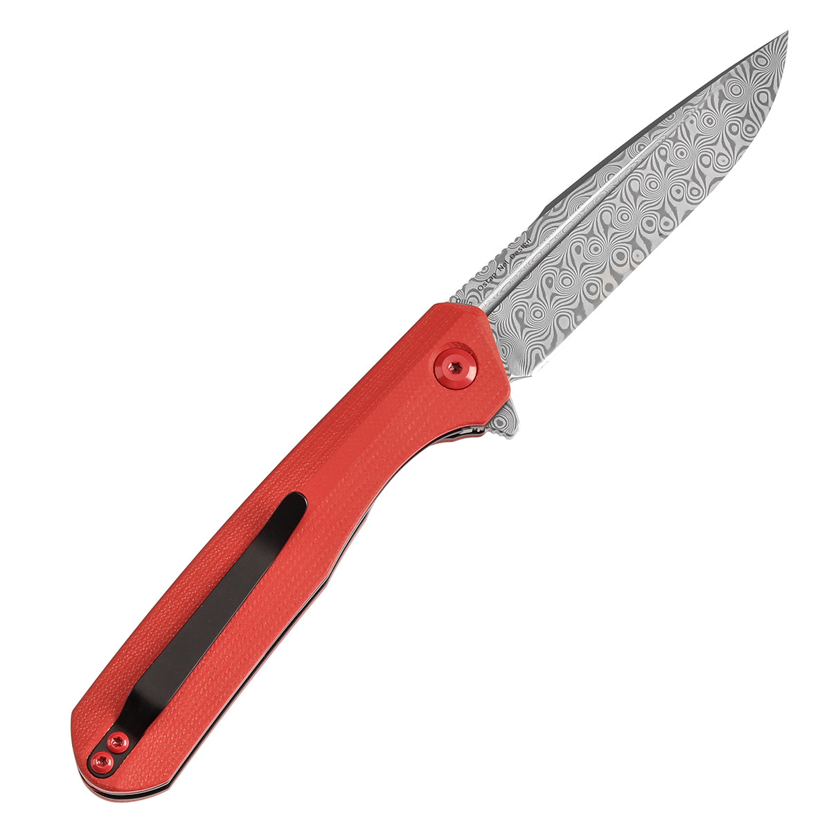 Kansept Qilin K1047A1 Damascus Blade Red G10 Handle Flipper Knife