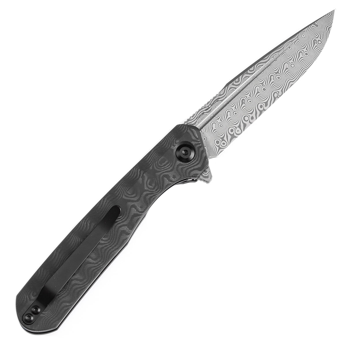 Kansept Qilin K1047A2 Damascus Blade Carbon Fiber Handle Flipper Knife