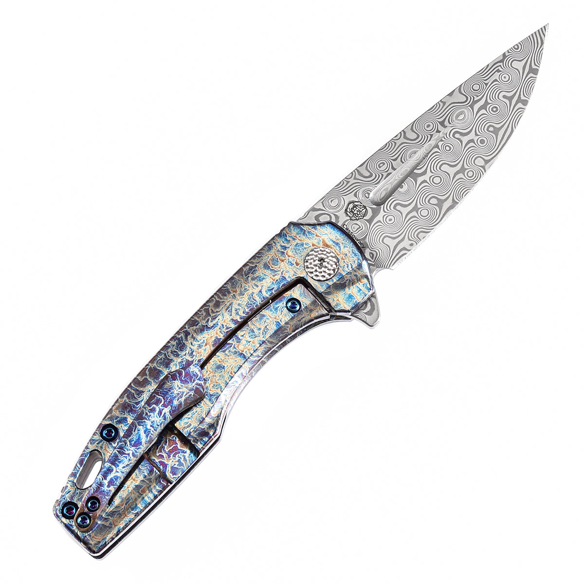 Kansept Cassowary K2065A3 Flipper Knife Damascus Blade Titanium Handle Edc Knife