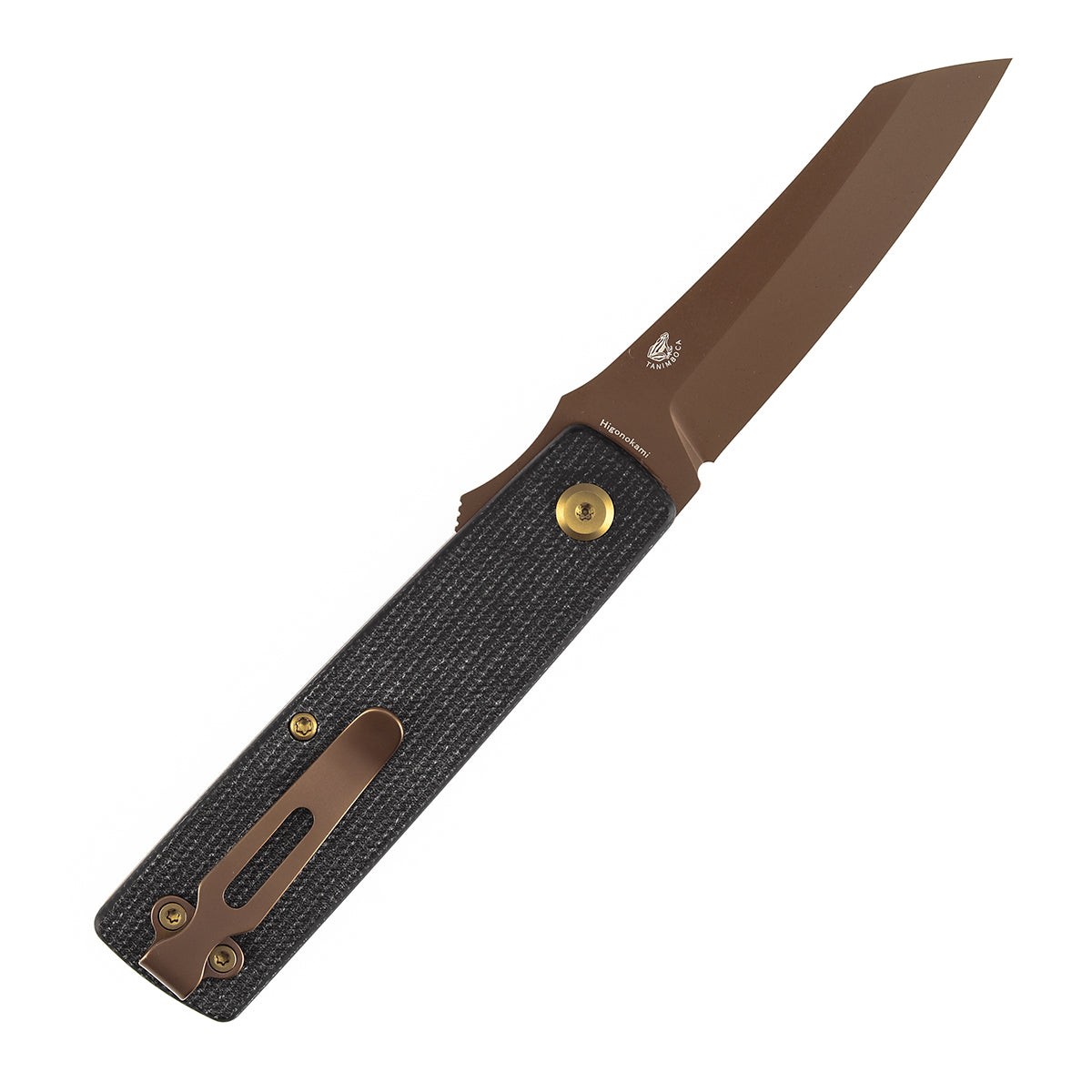 Tenable Higonokami B2135A2 Rose Gold Coated D2 Blade Black Micarta Handle Liner Lock Folding Knife