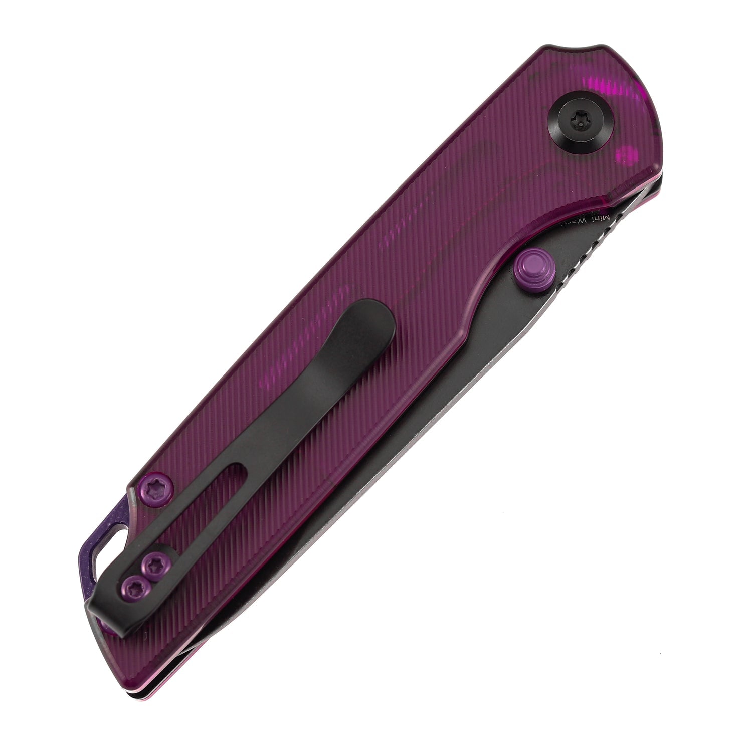 Tenable Mini Warrior B2005A2 Blackwash Nitro-V Blade Purple Acrylic Handle Liner Lock Folding Knife