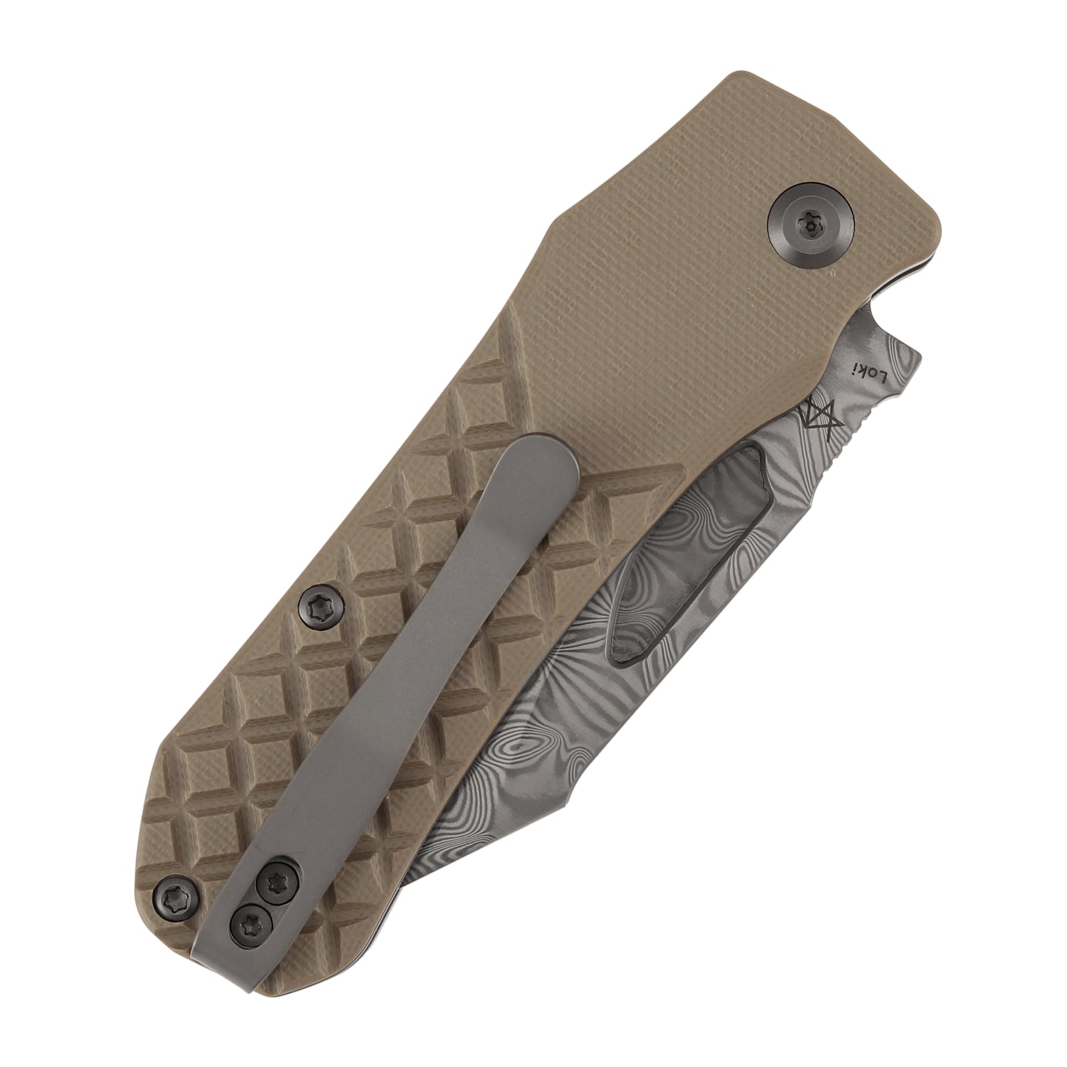 Tenable Loki B1058A3 Water Ripple Damascus Blade Brown G10 Handle Liner Lock Folding Knife