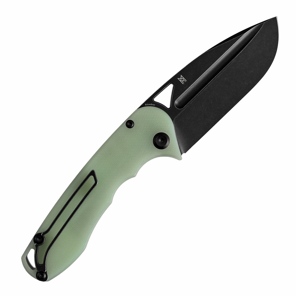 Tenable Bömbur T1054A8 Blackwashed D2 Blade Jade G10 Handle Liner Lock Folding Knife