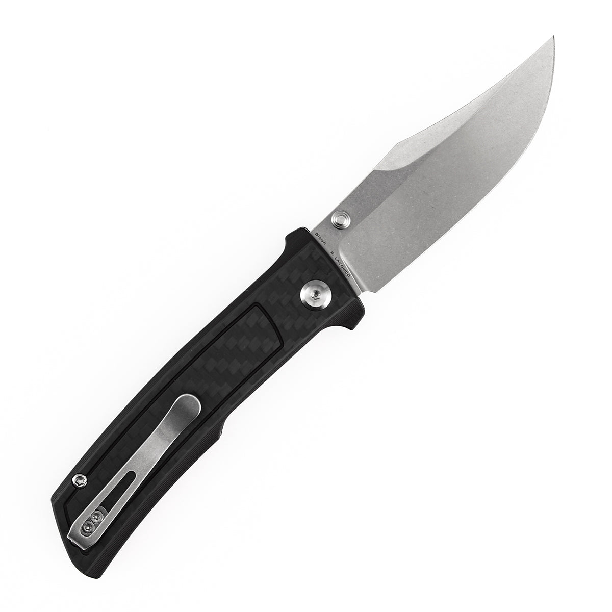 Tenable Bison B2108A4 Stonewashed Nitro-V Blade Twill Carbon FIber & G10 Handle Liner Lock Folding Knife