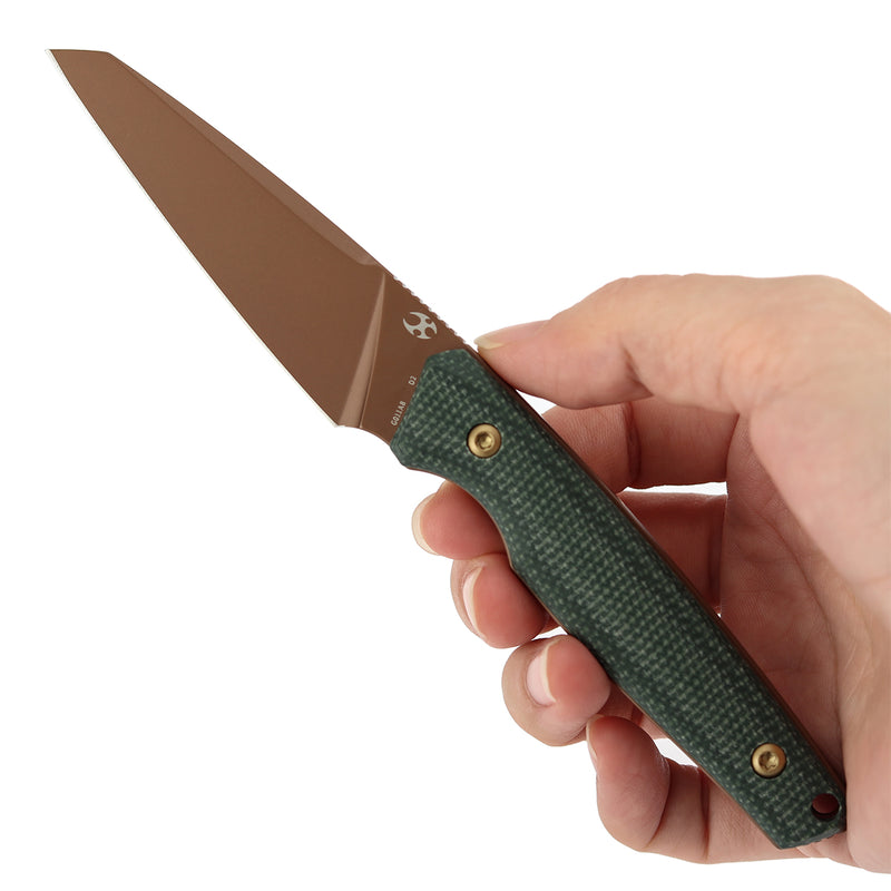 Kansept Parr G011A8 Rose Gold D2 Blade Green Micarta Handle Fixed Blade Knife