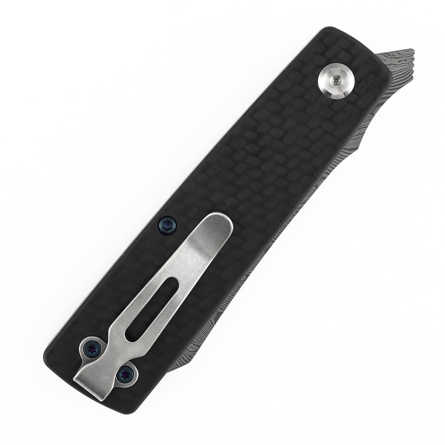 Tenable Higonokami B2135A3 Water Ripple Damascus Blade Twill Cabrbon Fiber Handle Liner Lock Folding Knife