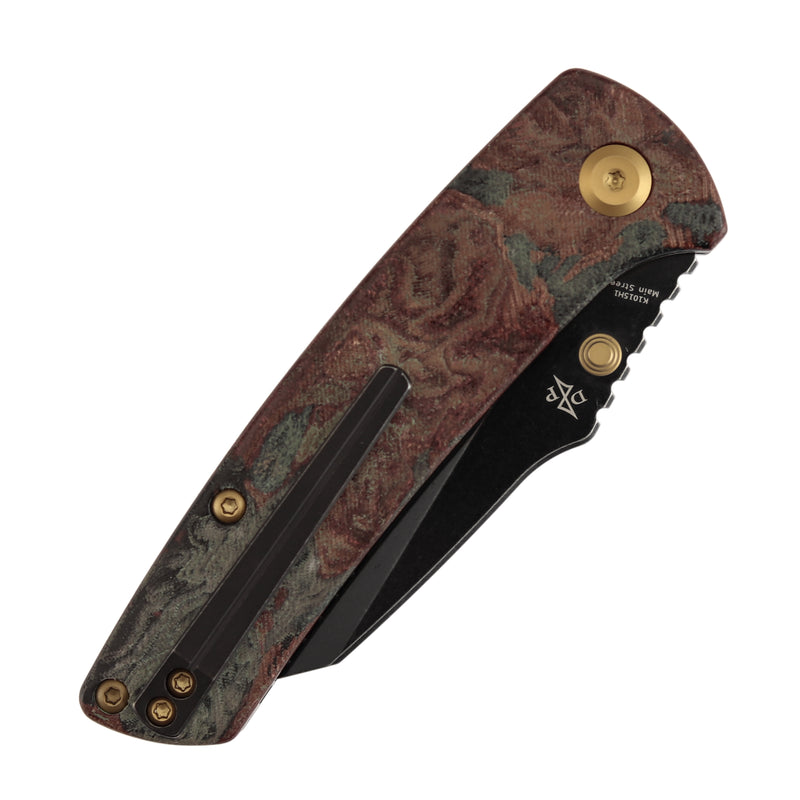 Kansept Main Street K1015H1 Elmax Blade Red Rag Burl Canvas Micarta Handle Top Liner Lock Folding Knife