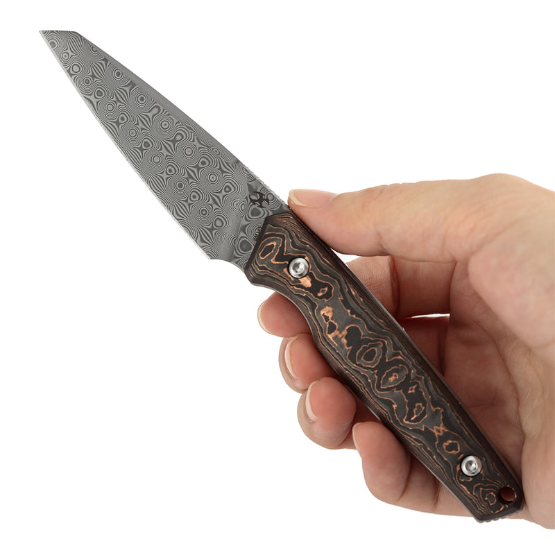 Kansept Parr G011A5 Damascus Blade Copper Carbon Fiber Handle Fixed Bl