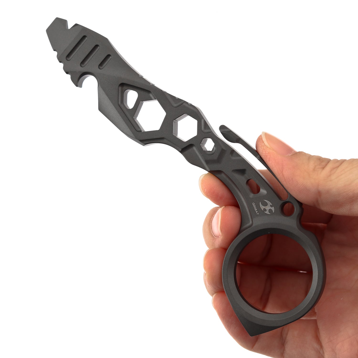 Kansept PryMate G008A7 Grey Anodized Titanium EDC Pry Bar - Glass Breaker, Bottle Opener, Hex Bit, Pocket Clip