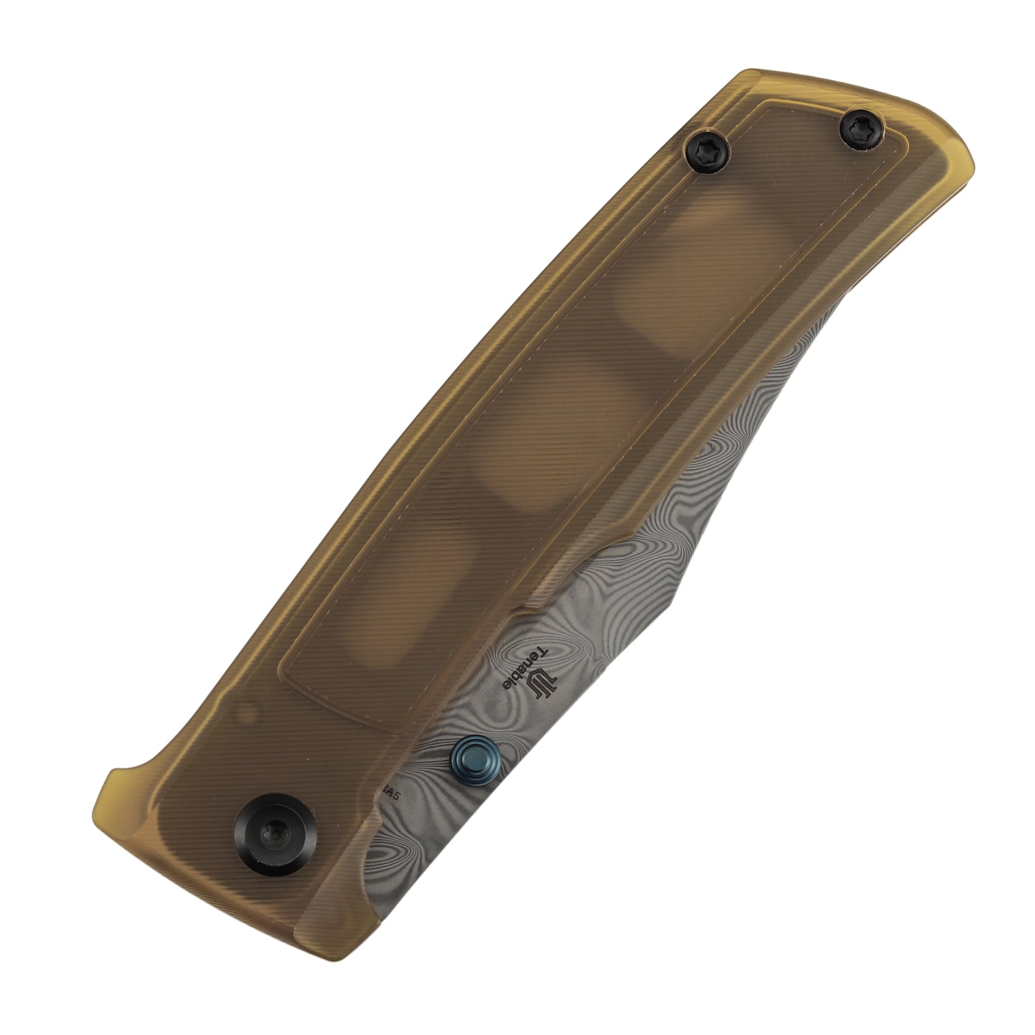 Tenable Bison B2108A5 Water Ripple Damascus Blade Amber PEI/Ultem Handle Liner Lock Folding Knife
