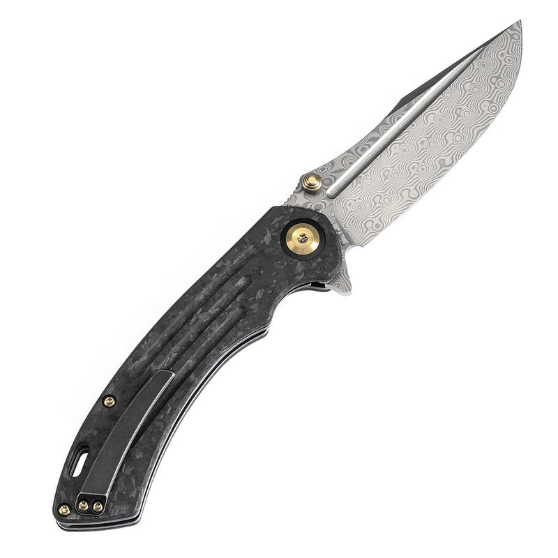 Kansept Pretatout K1032D2 Damascus Blade Shred Carbon Fiber Handle Frame Lock Folding Knives