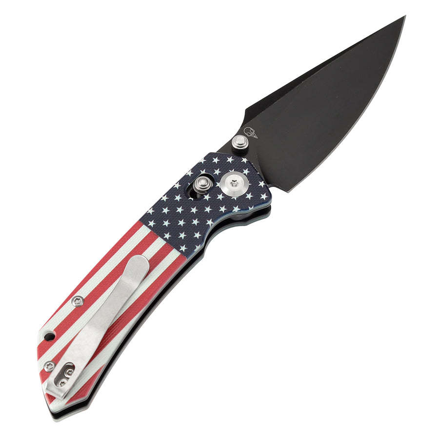 Tenable Knives Fenrir T1034V9 Nitro-V Blade Black G10 American Flag Handle Cross Bar Lock