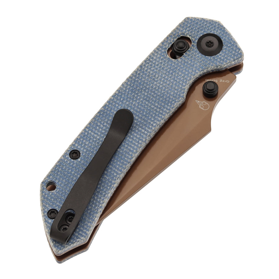 Tenable Fenrir T1034V6 Nitro-V Blade Blue Micarta Handle Cross Bar Lock Folding Knife