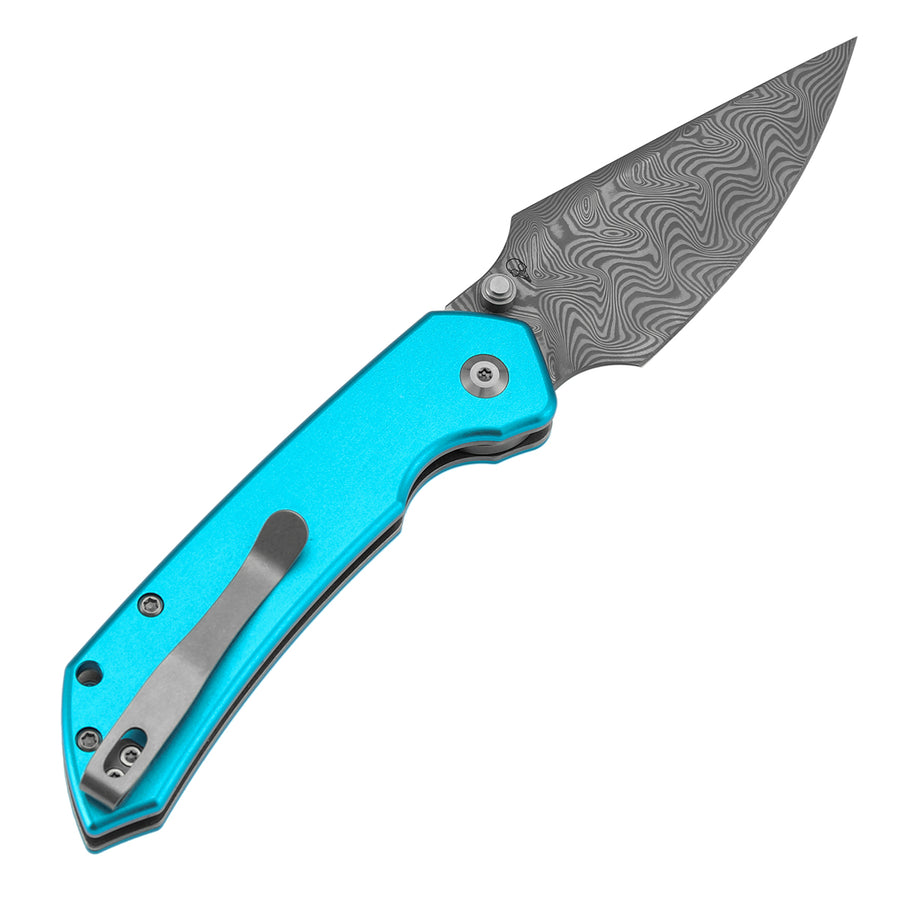 Tenable Fenrir B1034H8 Damascus Blade Aluminum Handle Top Liner Lock Folding Knife