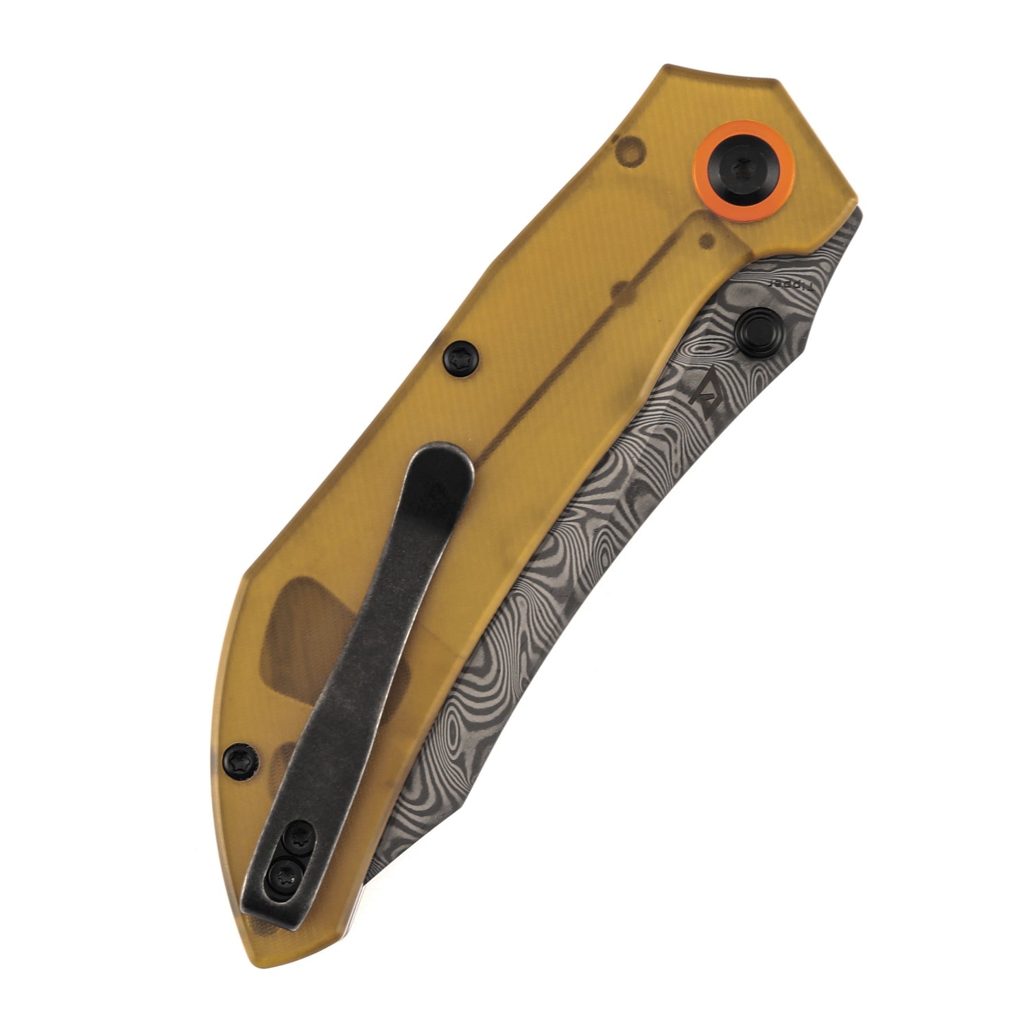 Tenable Tipper B1079A5 Water Ripple Damascus Blade Amber PEI Handle Liner Lock Folding Knife