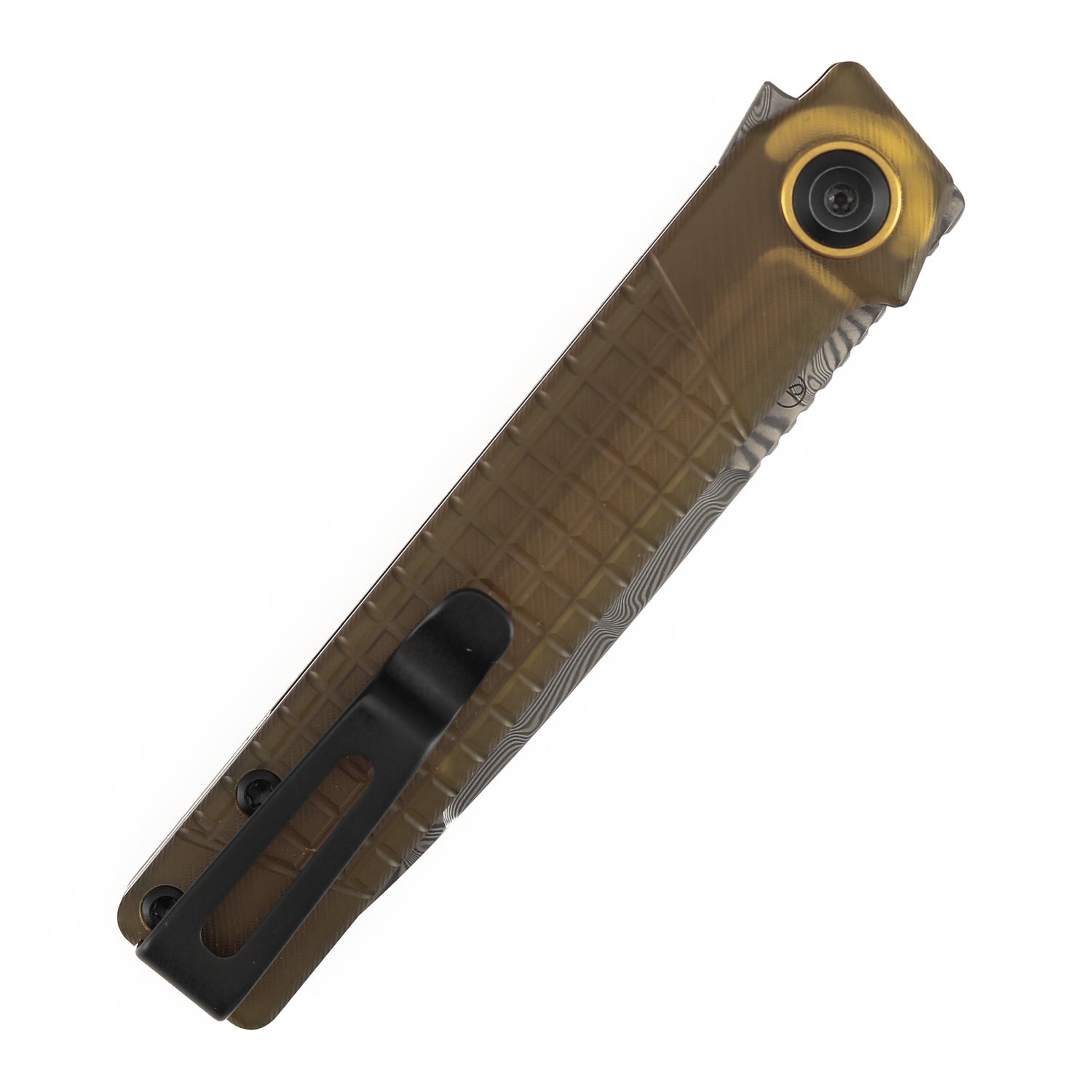 Tenable Kitpu B2123A5 Water Ripple Damascus Blade Amber PEI/Ultem Handle Liner Lock Folding Knife