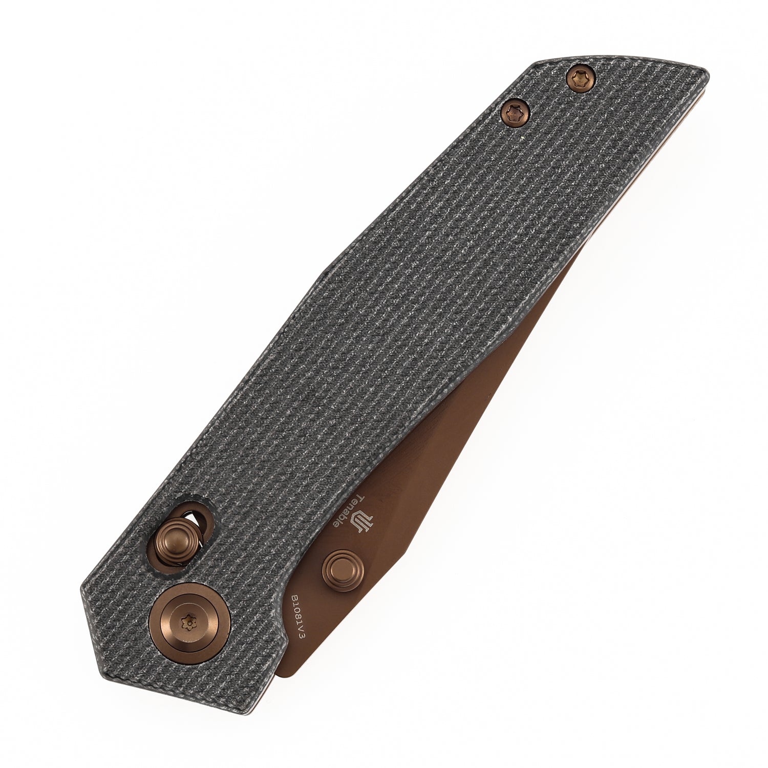 Tenable Deadite B1081V3 Rose Gold 14C28N Blade Black Micarta Handle Crossbar Lock Folding Knife