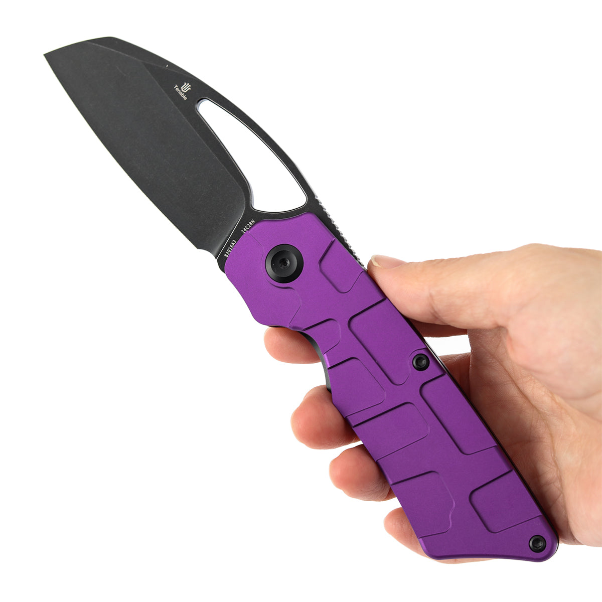 Tenable Goblin L B3016A3 Blackwash 14C28N Blade Purple Anodized Aluminum Handle Liner Lock Folding Knife