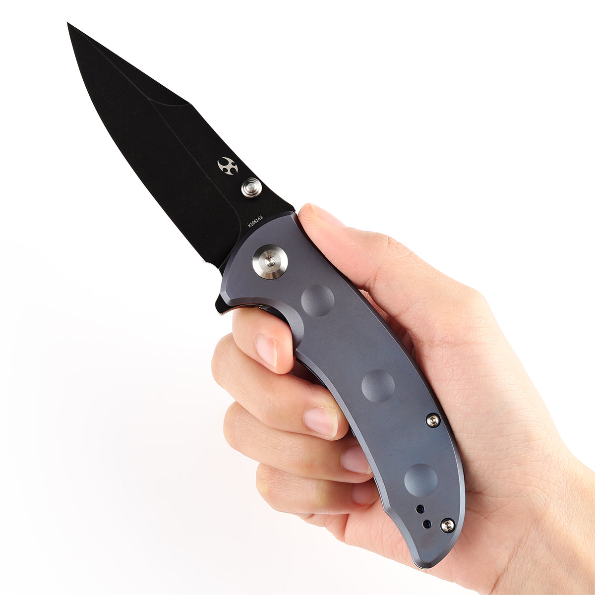 Kansept Knives REI K1061A3 Black CPM-20CV Blade Blue Titanium Handle Folding Knife