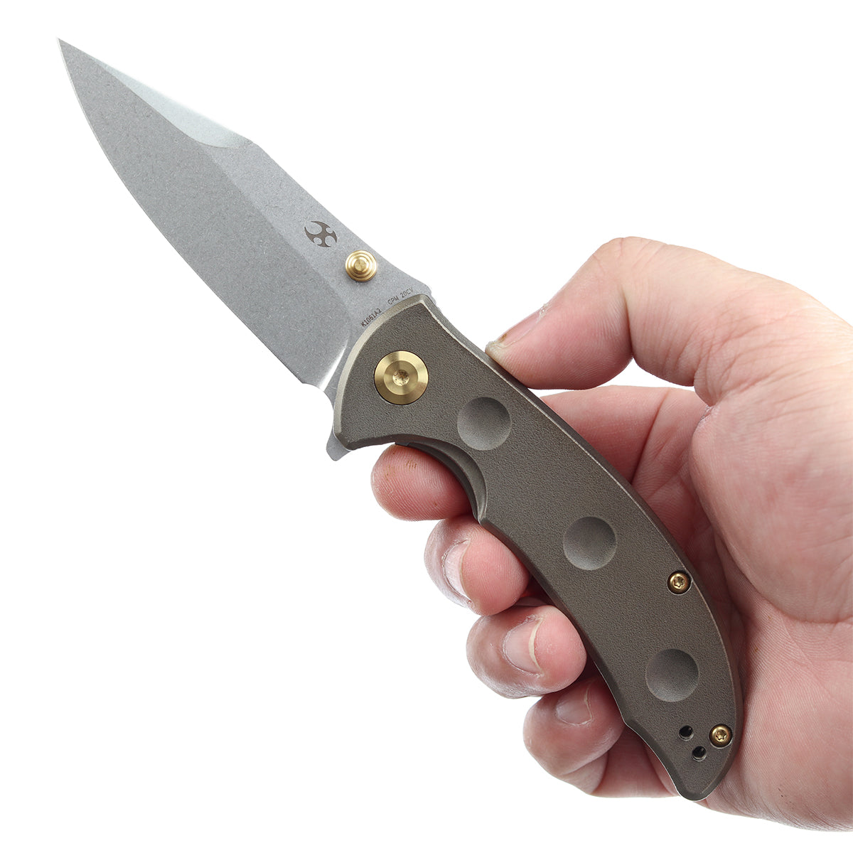 Kansept Knives REI K1061A2 CPM-20CV Blade Bronze Titanium Handle Folding Knife