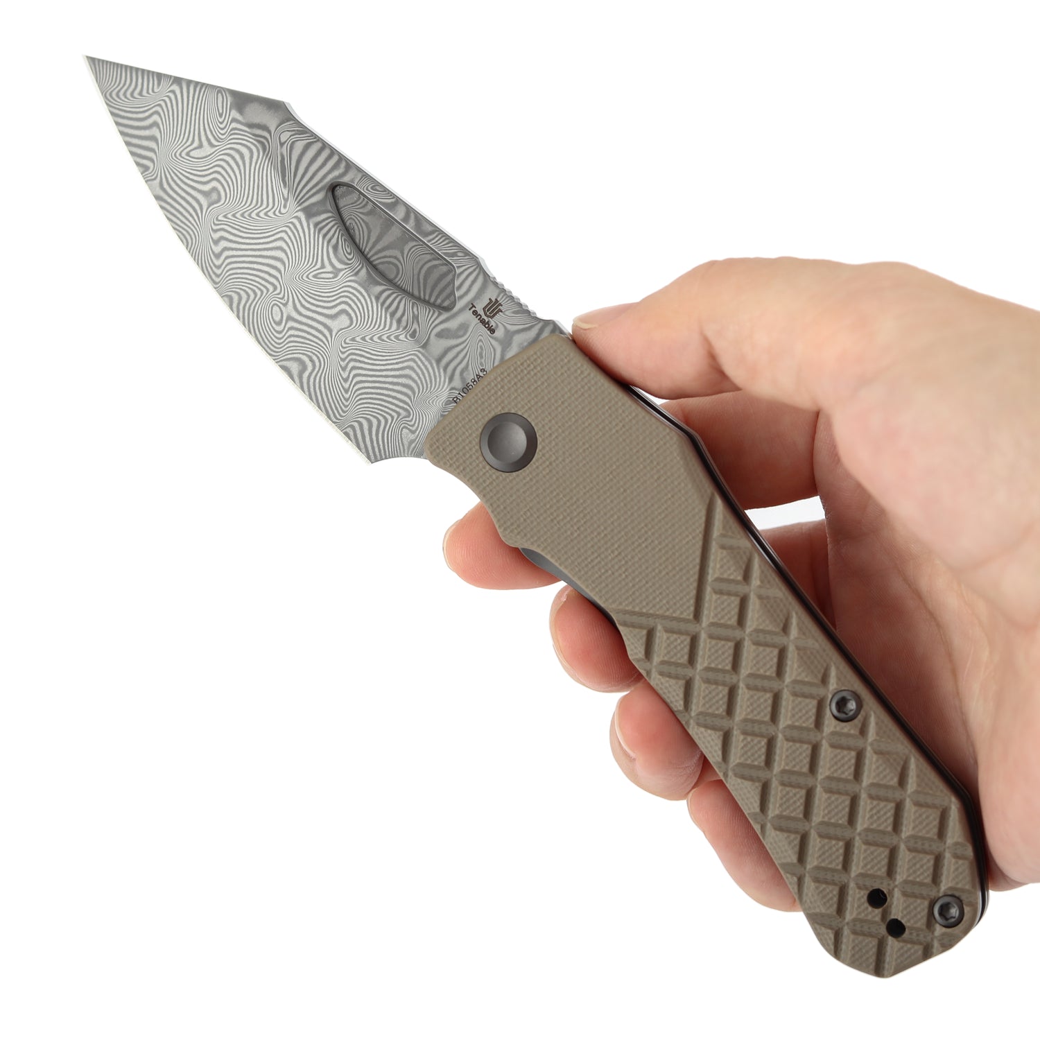 Tenable Loki B1058A3 Water Ripple Damascus Blade Brown G10 Handle Liner Lock Folding Knife