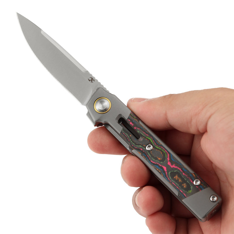 Kansept Kitpu K2123A3 CPM-20CV Blade Titanium with 80S Camocarbon Handle Frame Lock Knife