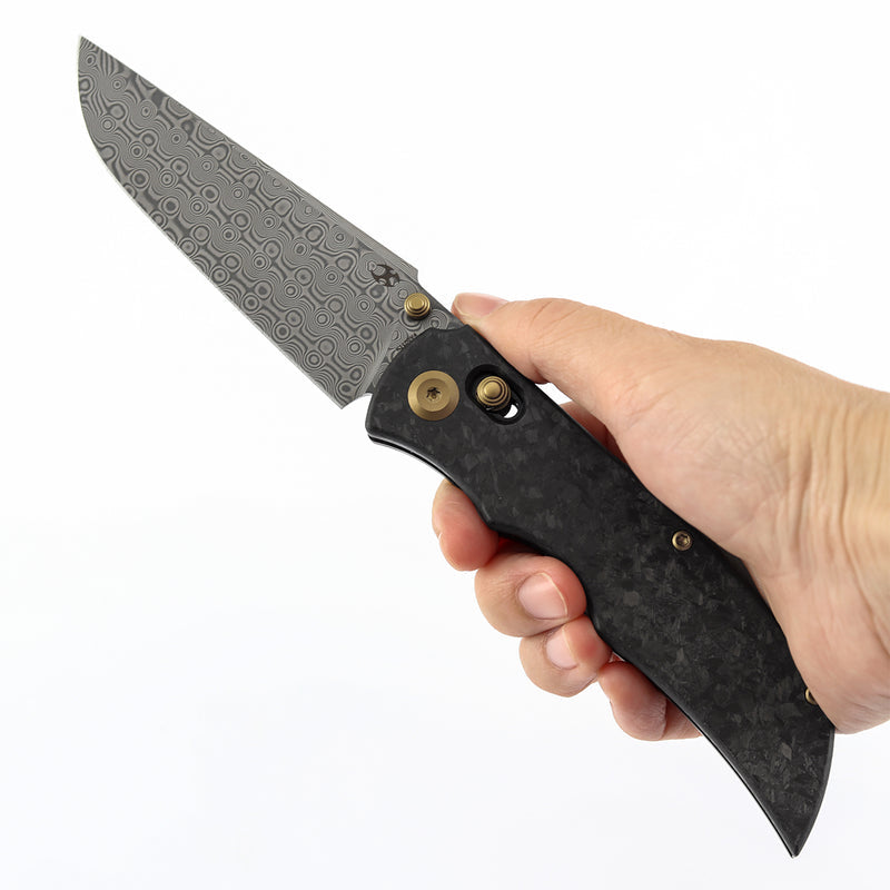 Kansept SIF K1100V4 Damascus Blade Carbon Fiber Handle Crossbar Lock Folding Knife