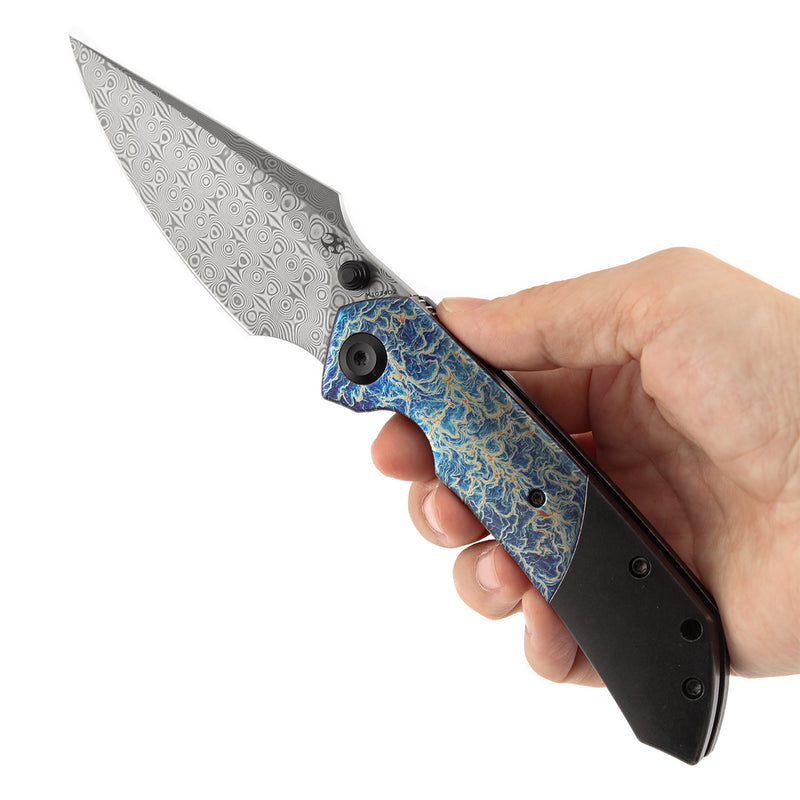 Kansept Fenrir K1034D2 Damascus Blade Titanium Handle Liner Lock Folding Knife