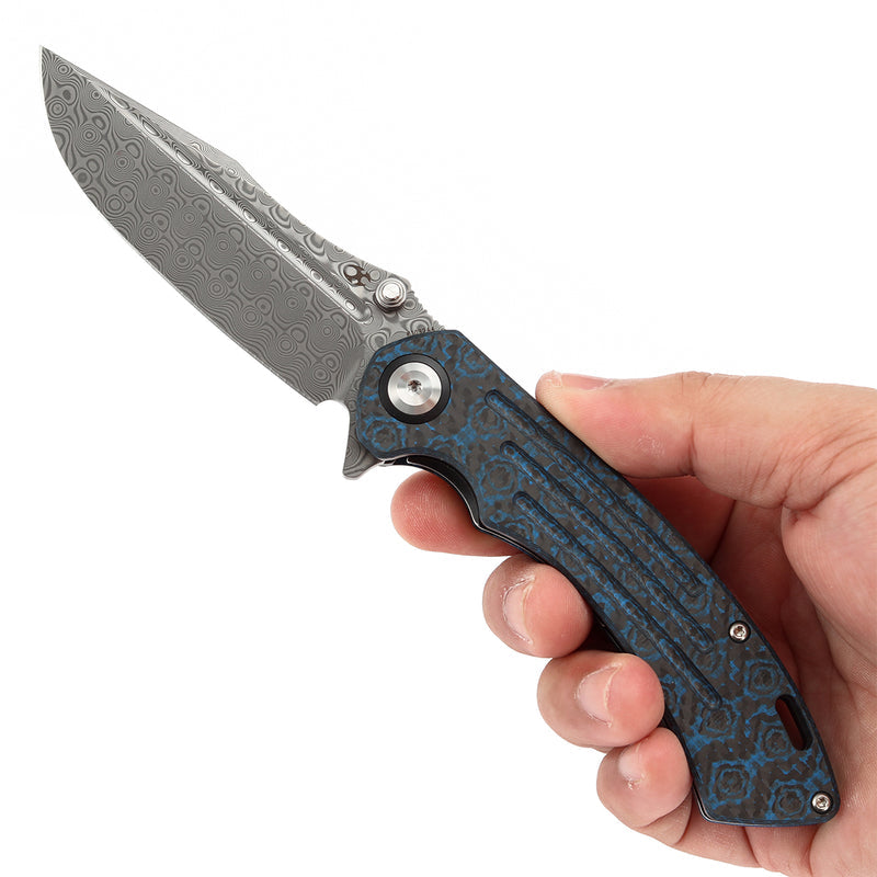 Kansept Pretatout K1032A4 Damascus Blade Carbon Fiber Handle Frame Lock Folding Knives