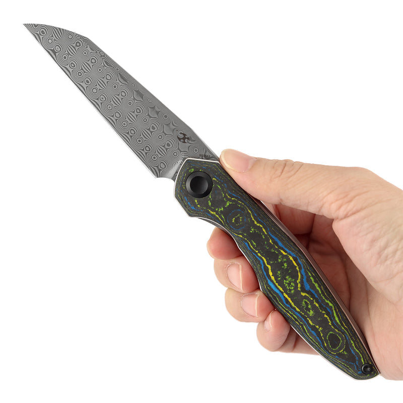 Kansept Halide K1136A2 Damascus Blade Gecko Camo Carbon Handle Liner Lock Folding Knife