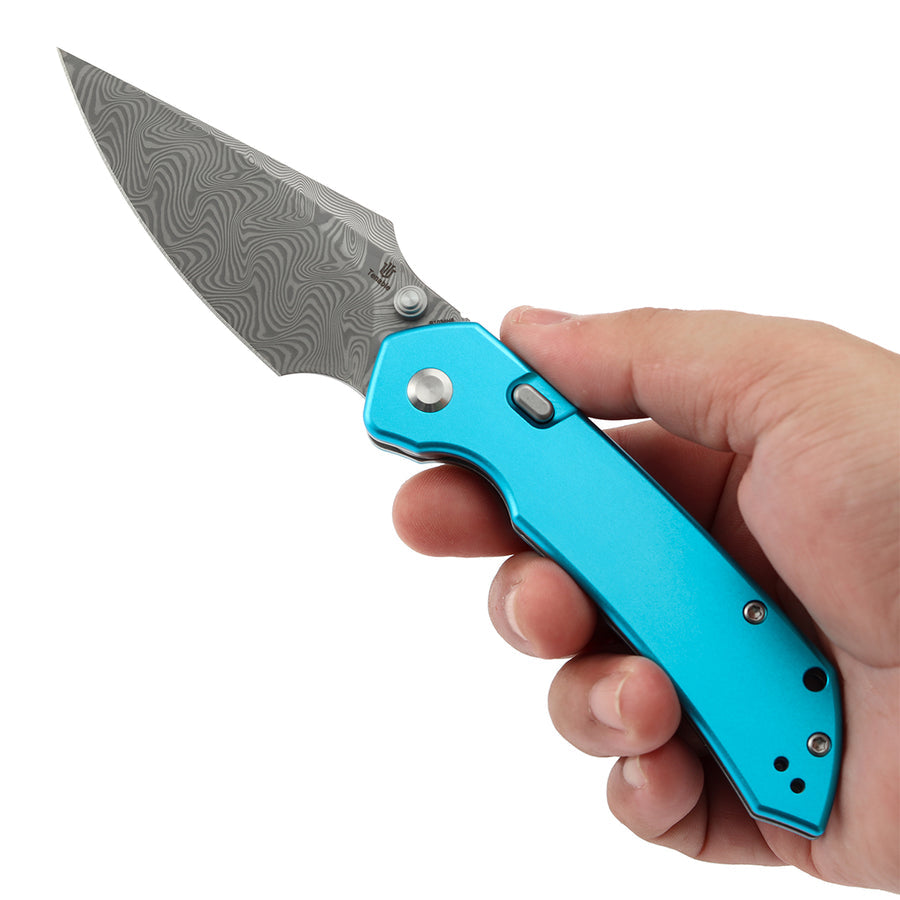 Tenable Fenrir B1034H8 Damascus Blade Aluminum Handle Top Liner Lock Folding Knife