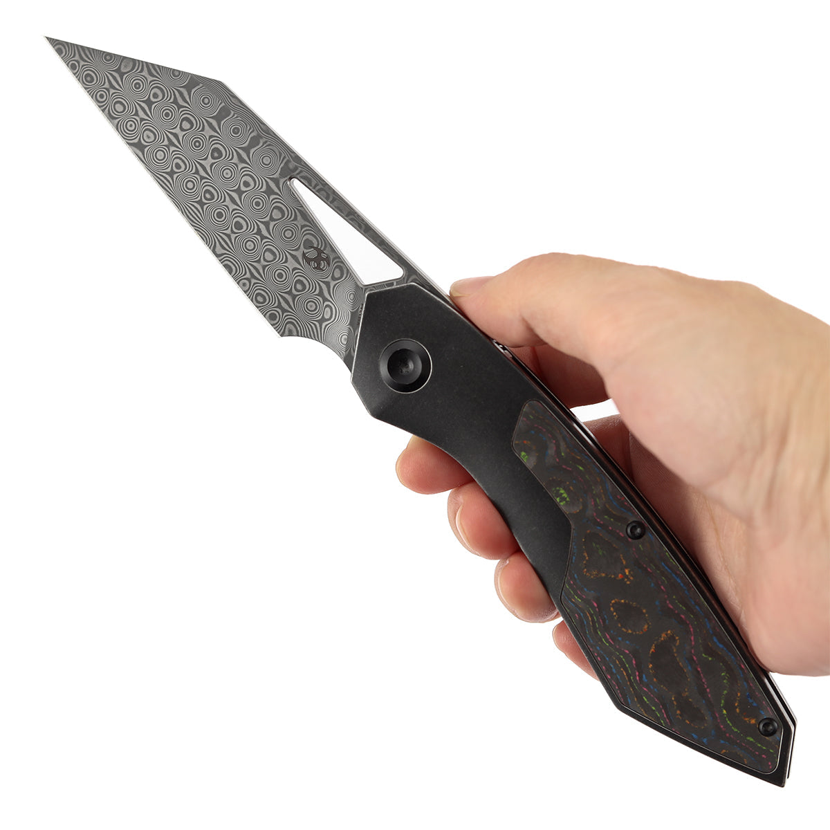 Kansept Strip K1113A4 Damascus Blade Carbon Fiber+Blackwash Titanium Hnadle Frame Lock Folding Knife