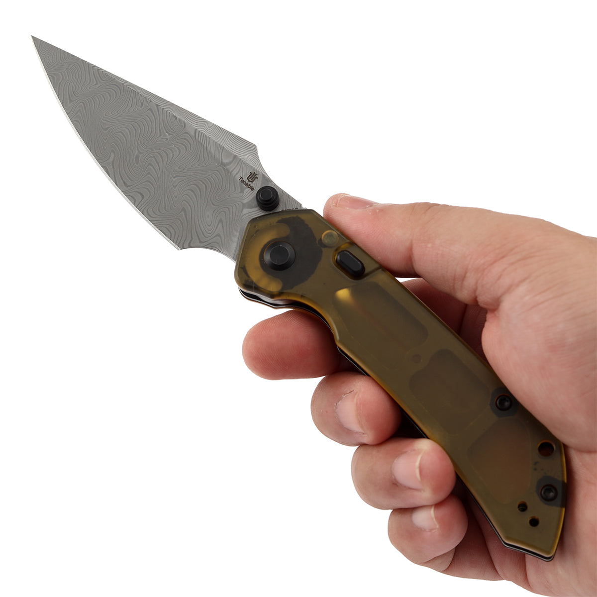 Navaja plegable Tenable Fenrir B1034H6 de hoja de Damasco, mango de PEI y bloqueo Liner Lock superior
