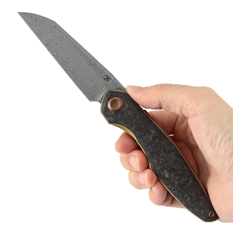 Kansept Halide K1136A6 Damascus Blade Shred Carbon Fiber Handle Liner Lock Folding Knife