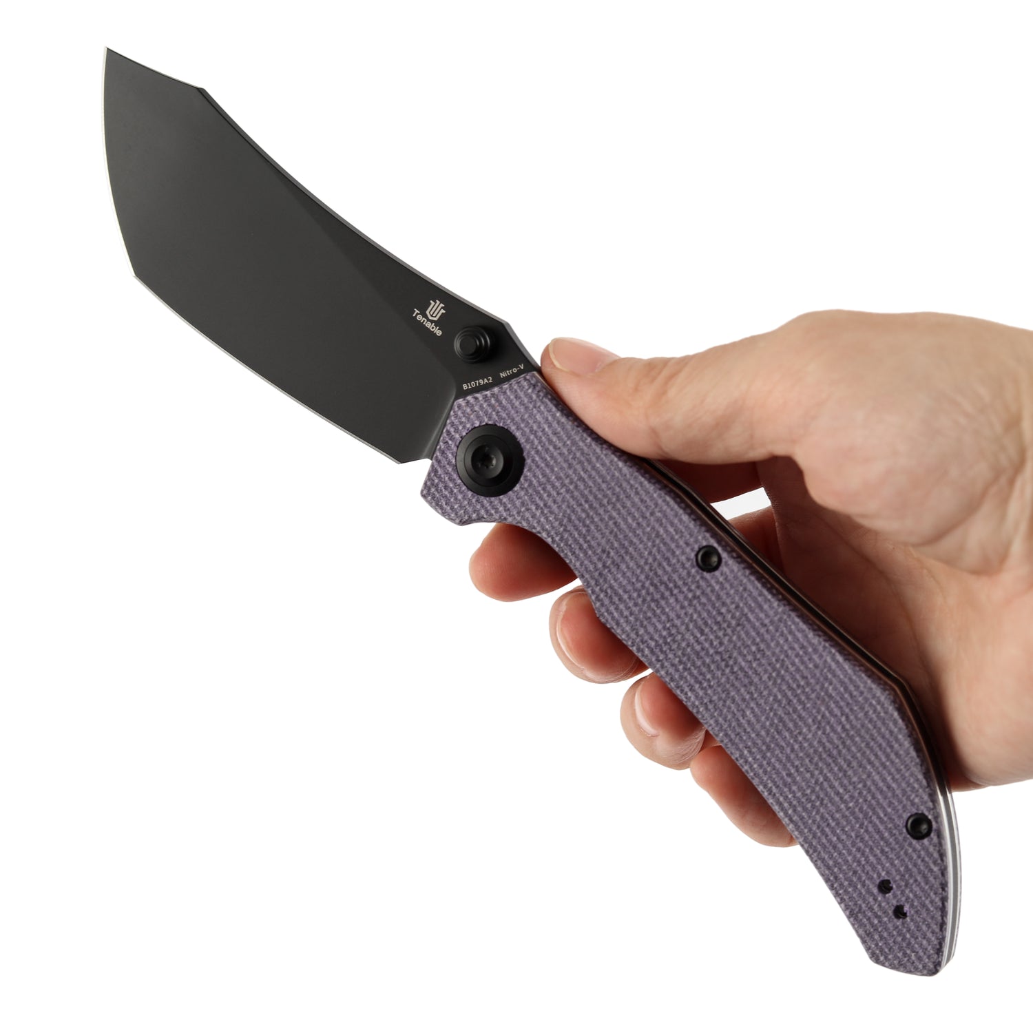 Tenable Tipper B1079A2 Blackwash Nitro-V Blade Purple Micarta Handle Liner Lock Folding Knife