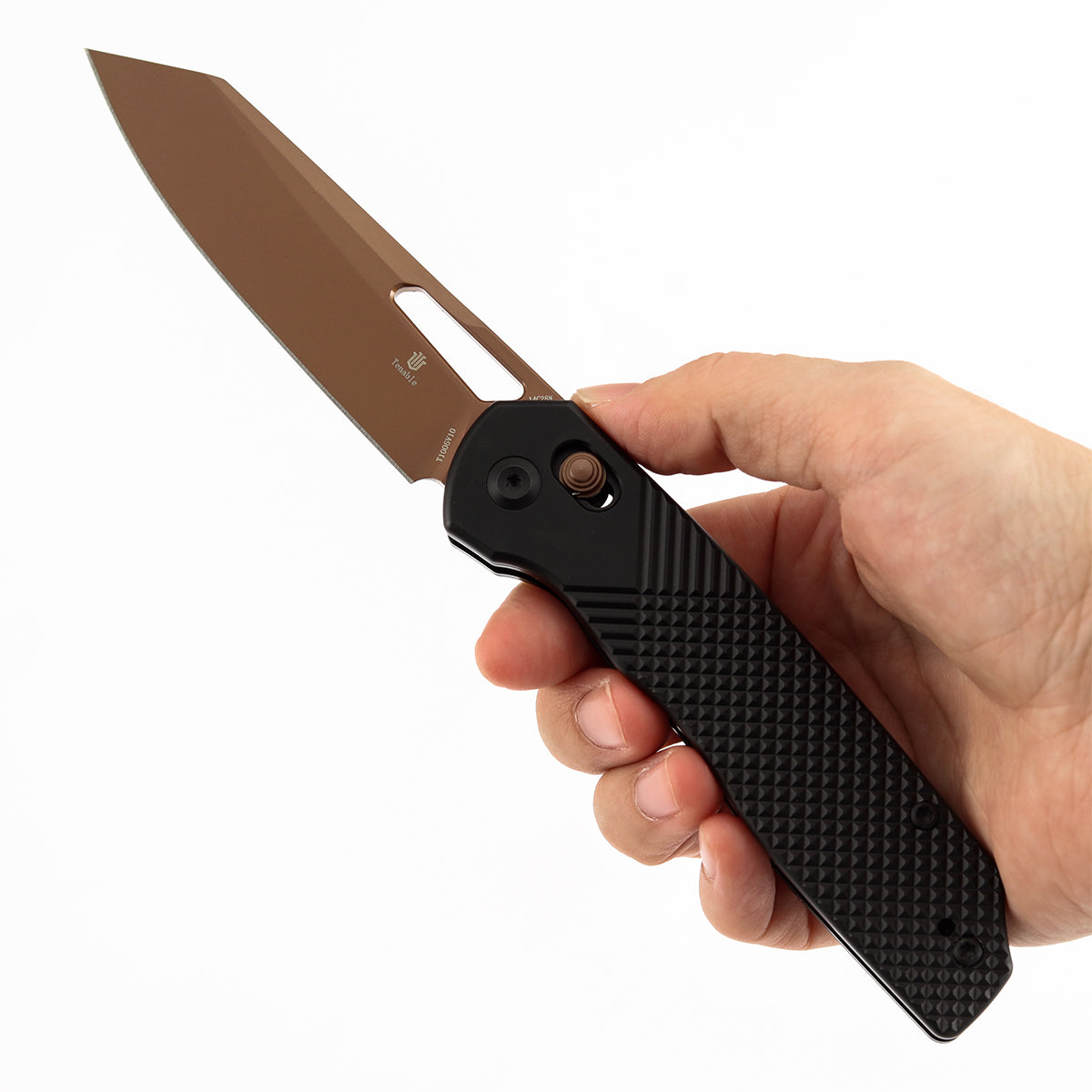 Tenable Shard T1006V10 Rose Gold 14C28N Blade Black Aluminum Handle Crossbar Lock Folding Knife