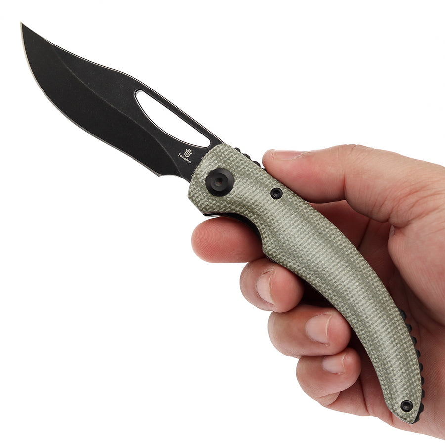 Tenable Gideon T1119A6 Blackwash Nitro V Blade Green Micarta Handle Folding Knife Liner Lock