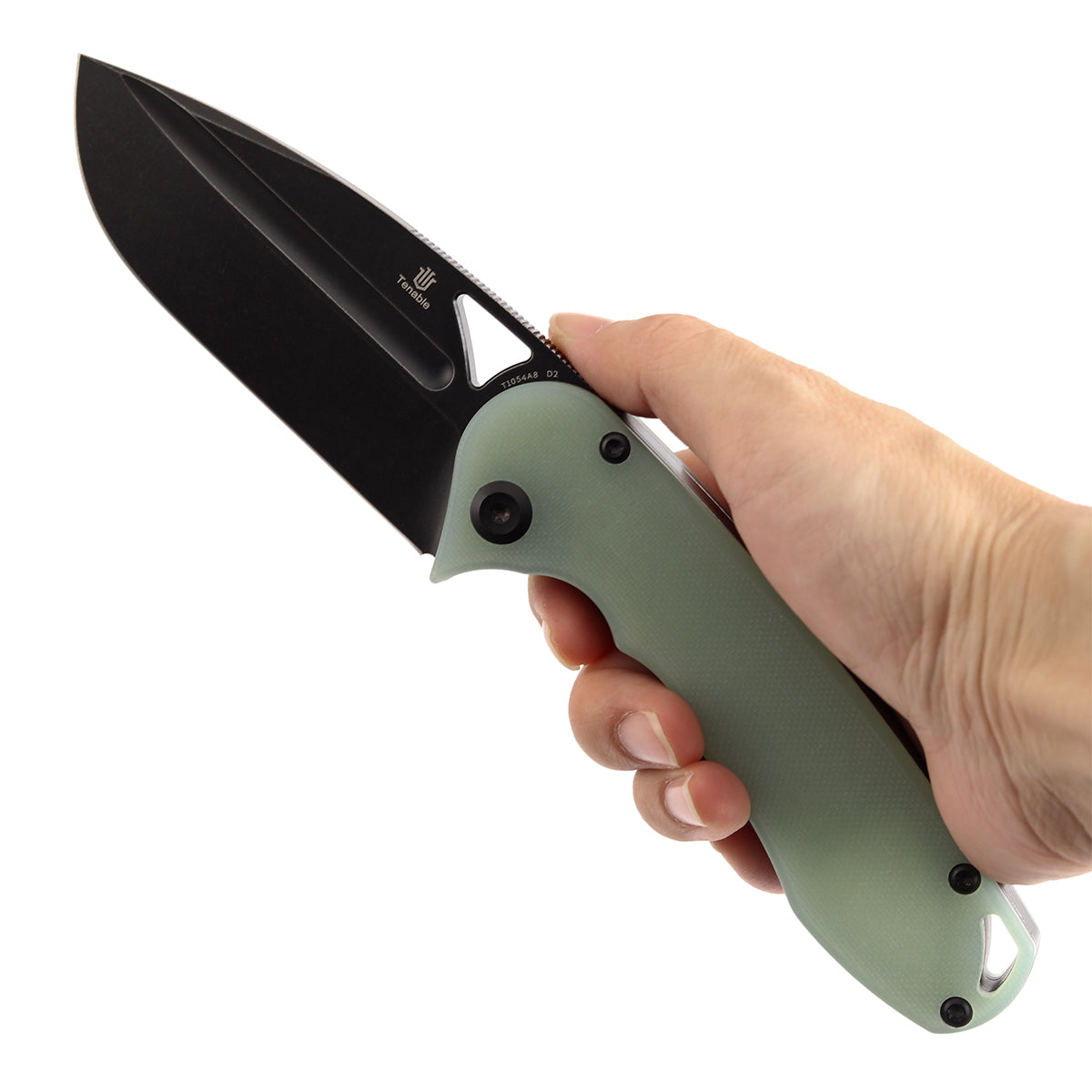 Tenable Bömbur T1054A8 Blackwashed D2 Blade Jade G10 Handle Liner Lock Folding Knife