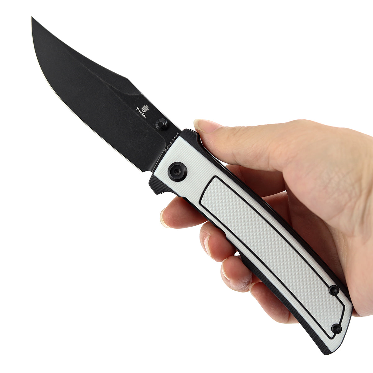 Tenable Bison B2108A1 Blackwash Nitro-V Blade Black & White G10 Handle Liner Lock Folding Knife