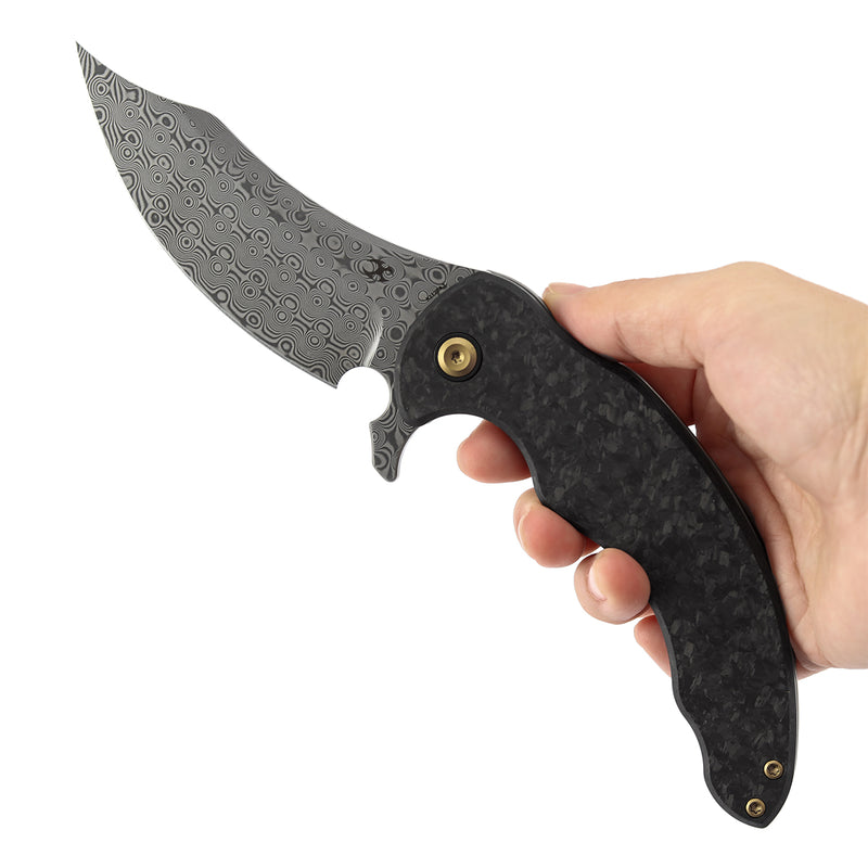 Kansept Gilgamesh K1128A3 Damascus Blade Carbon Fiber And Titanium Handle Frame Lock Folding Knife