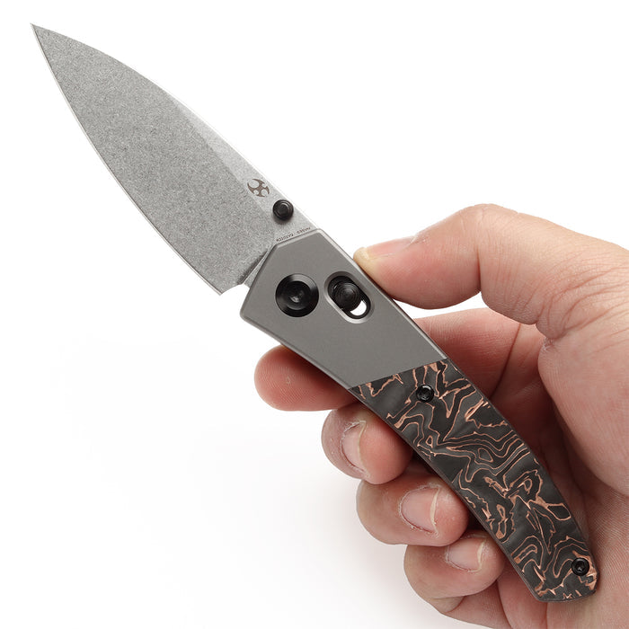 KANSEPT Dako K1101V2 CPM S35VN Blade Cross Bar Lock Titanium with Copper Carbon Fiber Handle