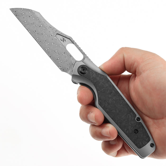 Kansept Tuckamore K1052A5 Folding Knife Damascus Blade Titanium + Carbon Fiber Handle Frame Lock