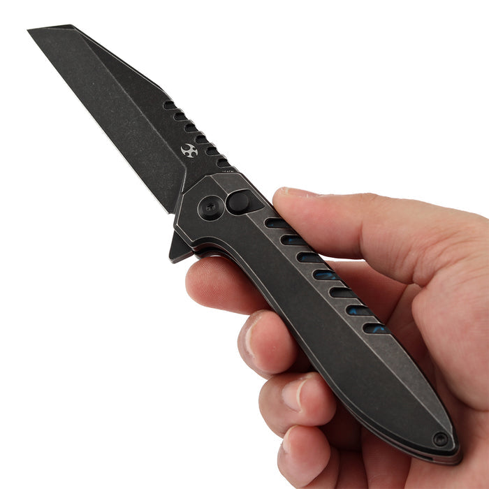 Kansept Kosame T1093F2 154CM Blade Blackwash Titanium with Blue Carbon Fiber Inlay Button Lock