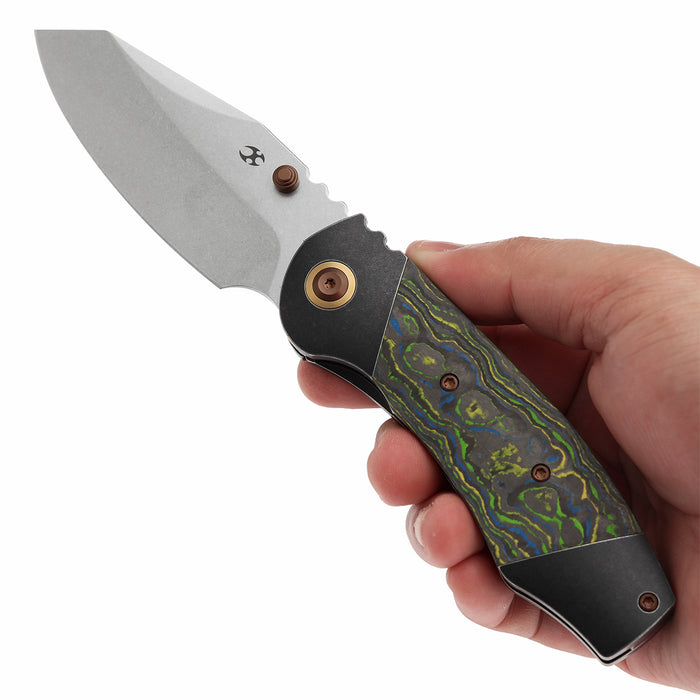KANSEPT Caveman K1110B1 CPM 20CV Blade Titanium with Gecko CamoCarbon Handle Frame Lock