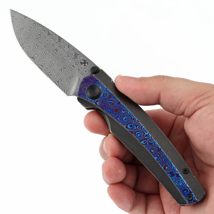 KANSEPT Raven K2109A4 Damascus Blade Titanium wtih Timascus Handle Frame Lock